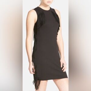Topshop Black Ribbed Bodycon Dress with Fringes Size 0